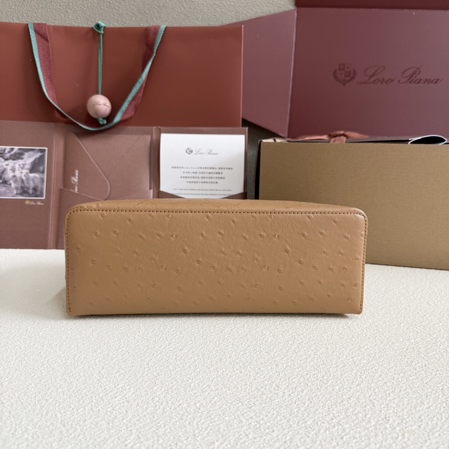 Loro Piana Extra Pocket L27 Ostrich-grained Leather 16x27x10cm