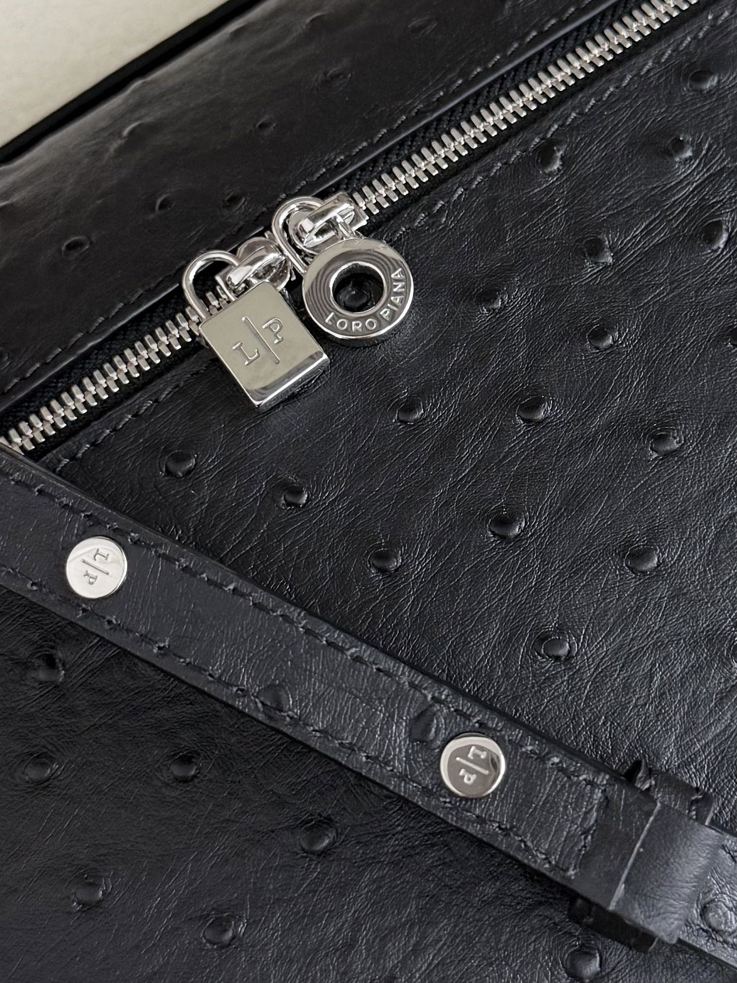 Loro Piana Extra Pocket L27 Ostrich-grained Leather 16x27x10cm