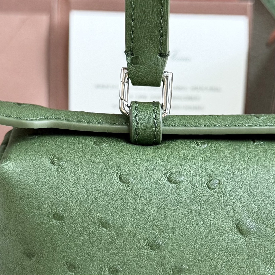 Loro Piana Extra Pocket L27 Ostrich-grained Leather 16x27x10cm