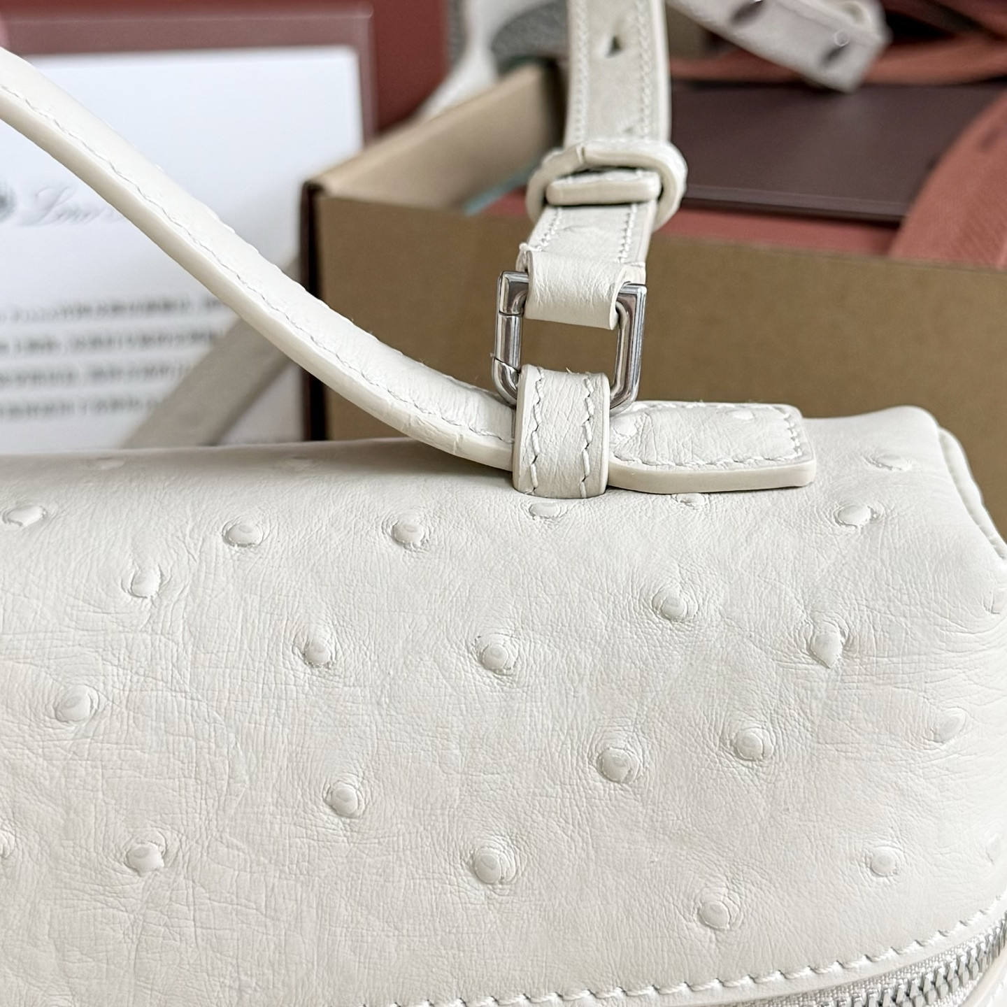 Loro Piana Extra Pocket L27 Ostrich-grained Leather 16x27x10cm