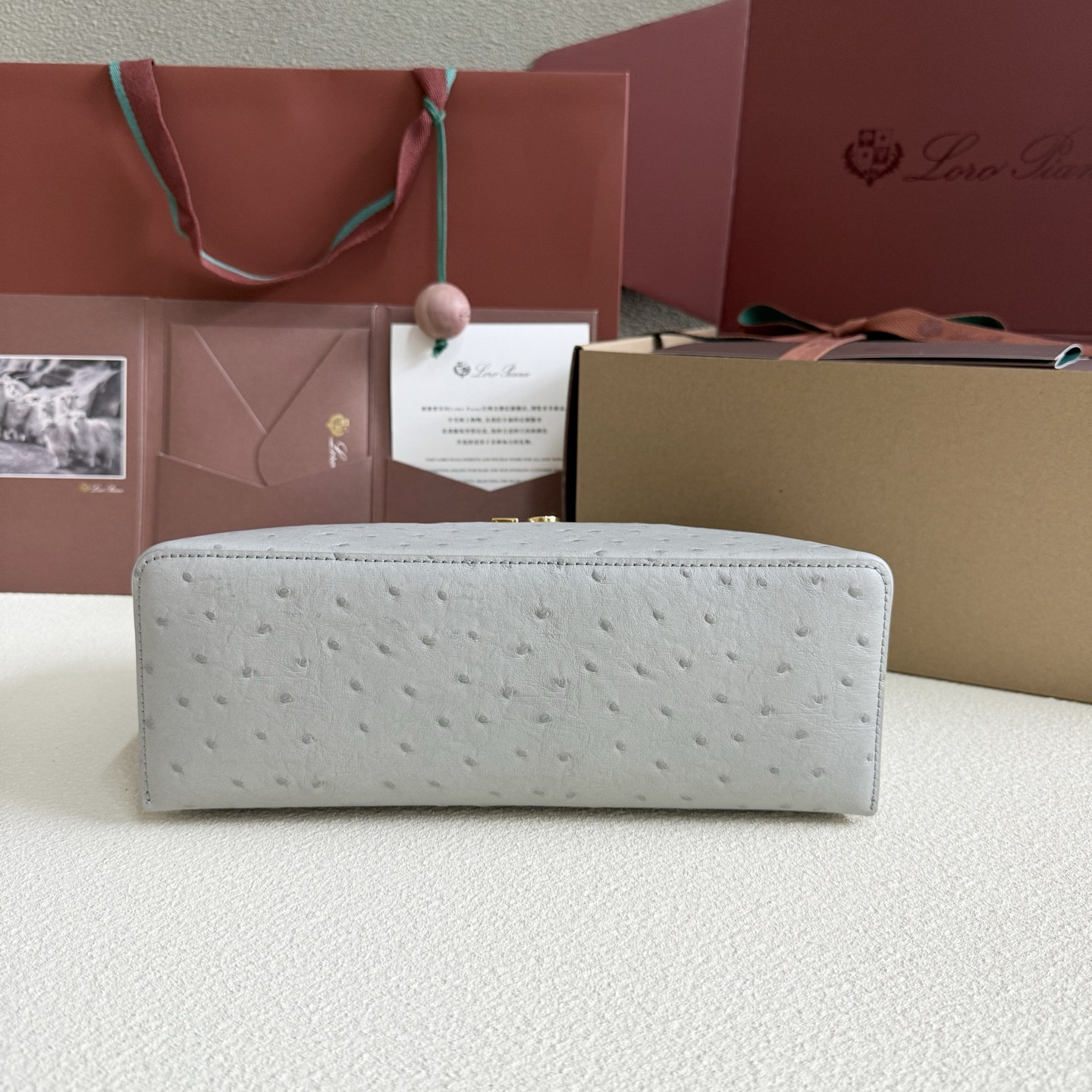 Loro Piana Extra Pocket L27 Ostrich-grained Leather 16x27x10cm