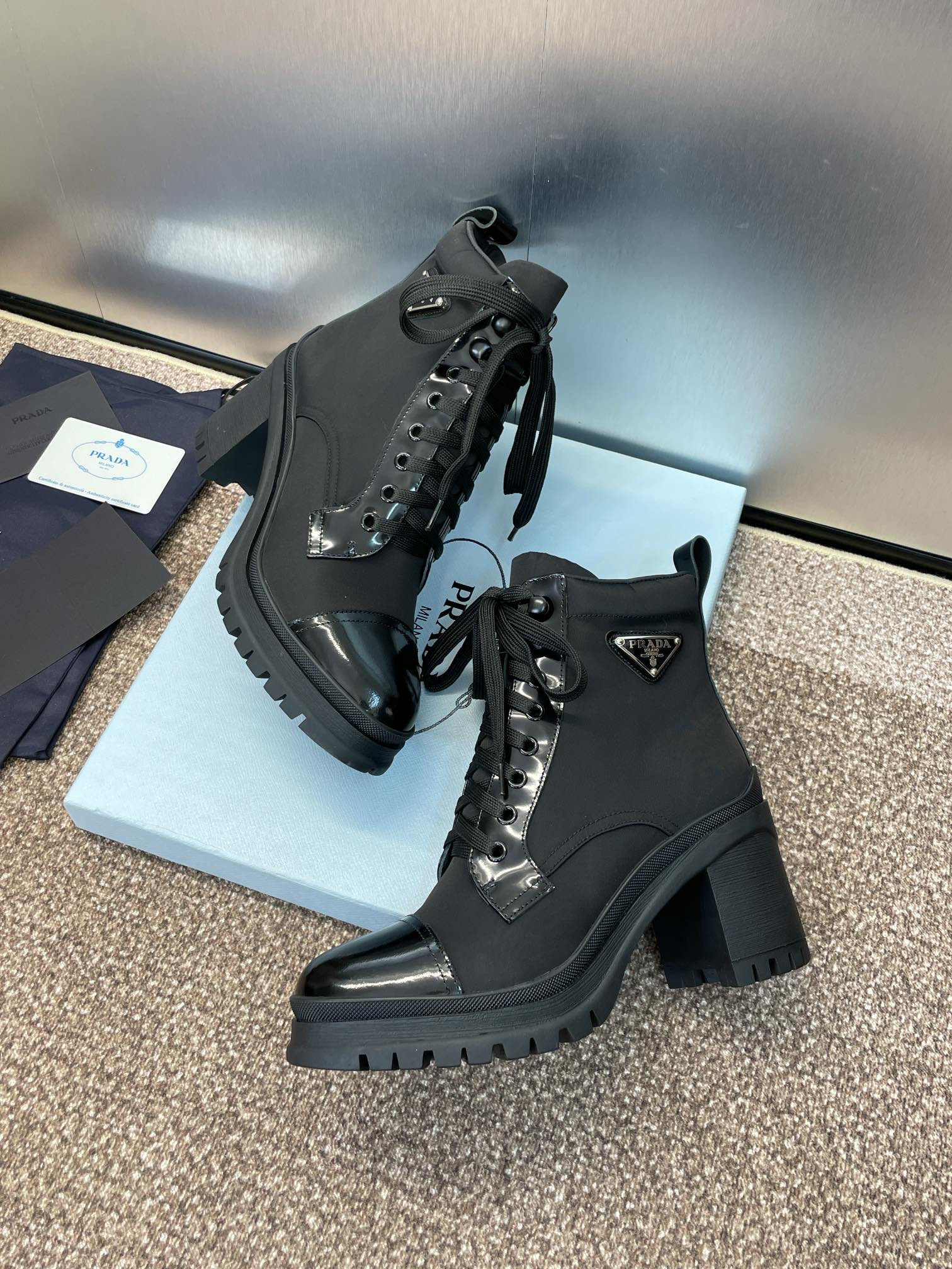 UA Prada Re-Nylon and Leather Booties