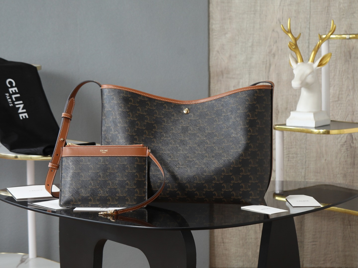 Celine SOFT SHOPPER BAG IN Triomphe Canvas and Calfskin 32.5x24.5x14cm