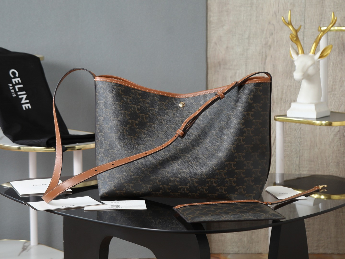 Celine SOFT SHOPPER BAG IN Triomphe Canvas and Calfskin 32.5x24.5x14cm