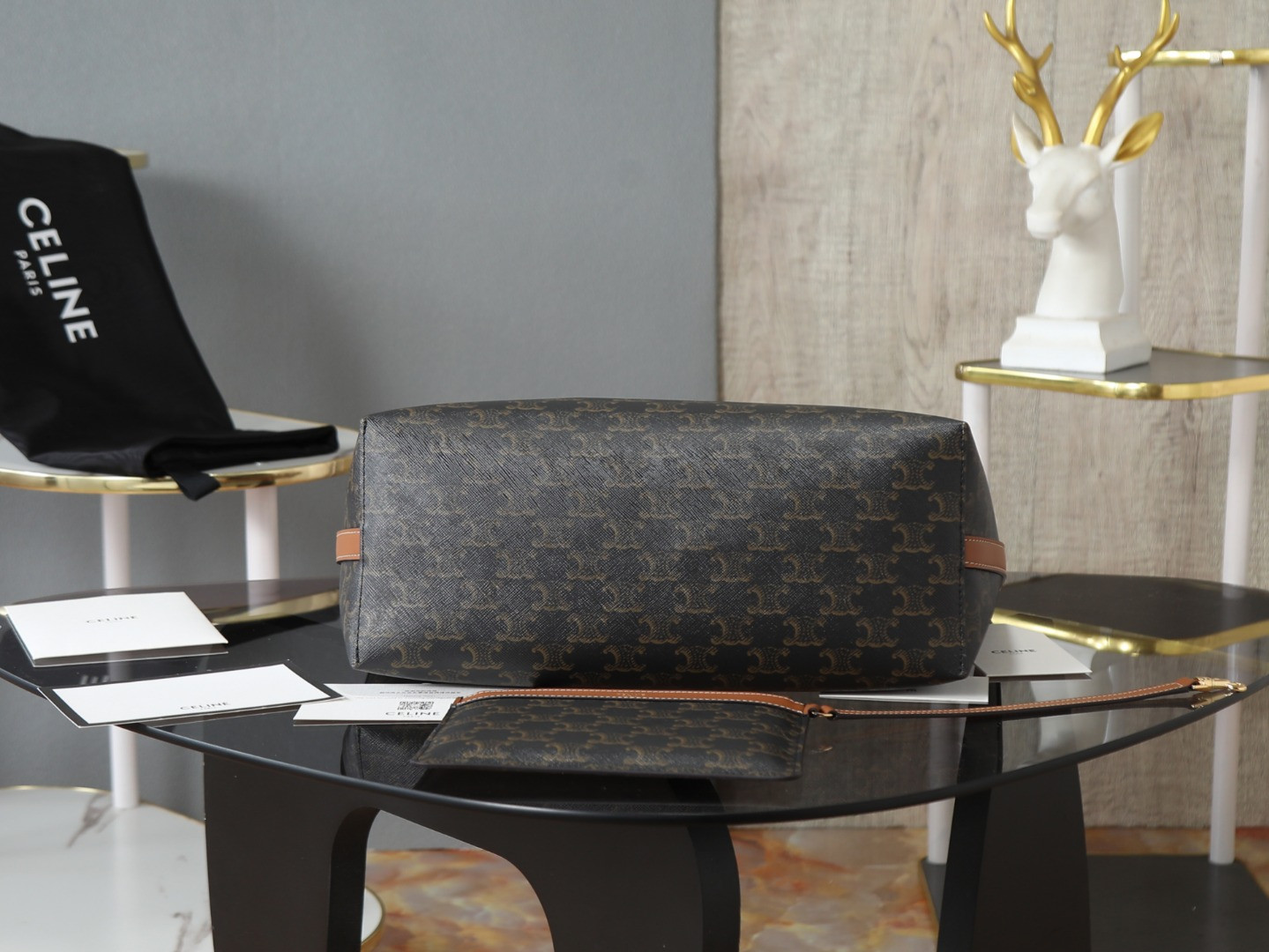 Celine SOFT SHOPPER BAG IN Triomphe Canvas and Calfskin 32.5x24.5x14cm