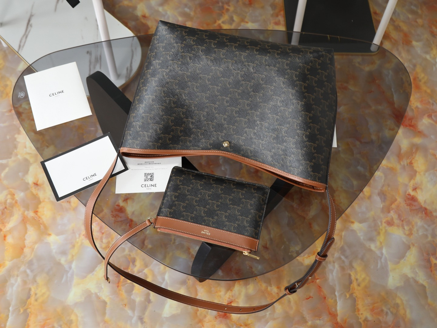 Celine SOFT SHOPPER BAG IN Triomphe Canvas and Calfskin 32.5x24.5x14cm